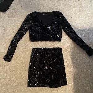 Two piece black homecoming/cocktail dress; sequined never worn before